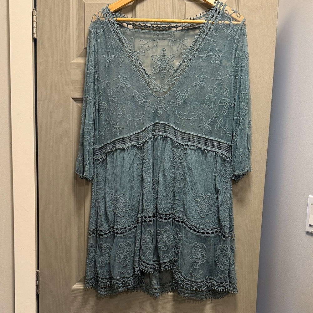 Elegant Lace Teal Dress